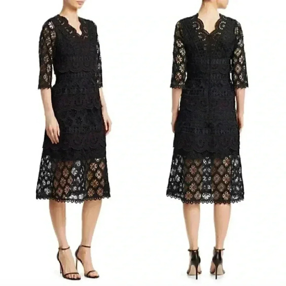 NWT Sea Laurel Lace Tiered Midi Dress Black - Picture 2 of 10
